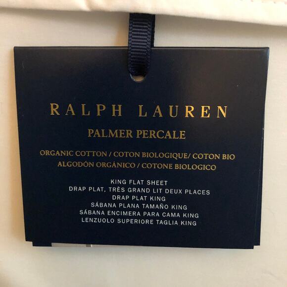 Ralph Lauren Organic Cotton Percale Palmer King Flat Sheet White Loft Gray New - Picture 4 of 9